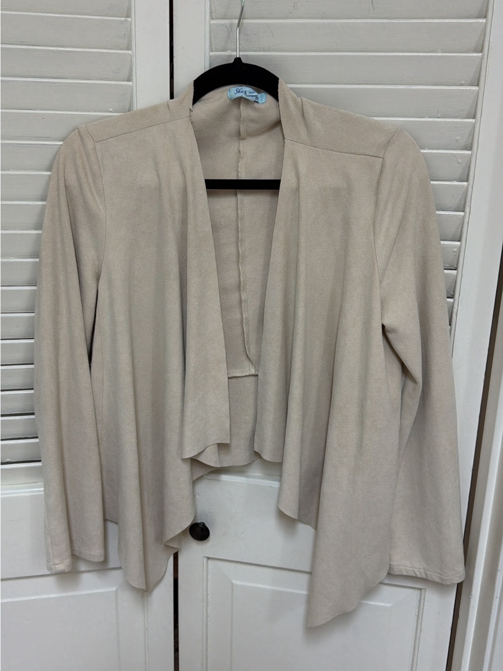 Women's Light Beige Open-Front Draped Cardigan
